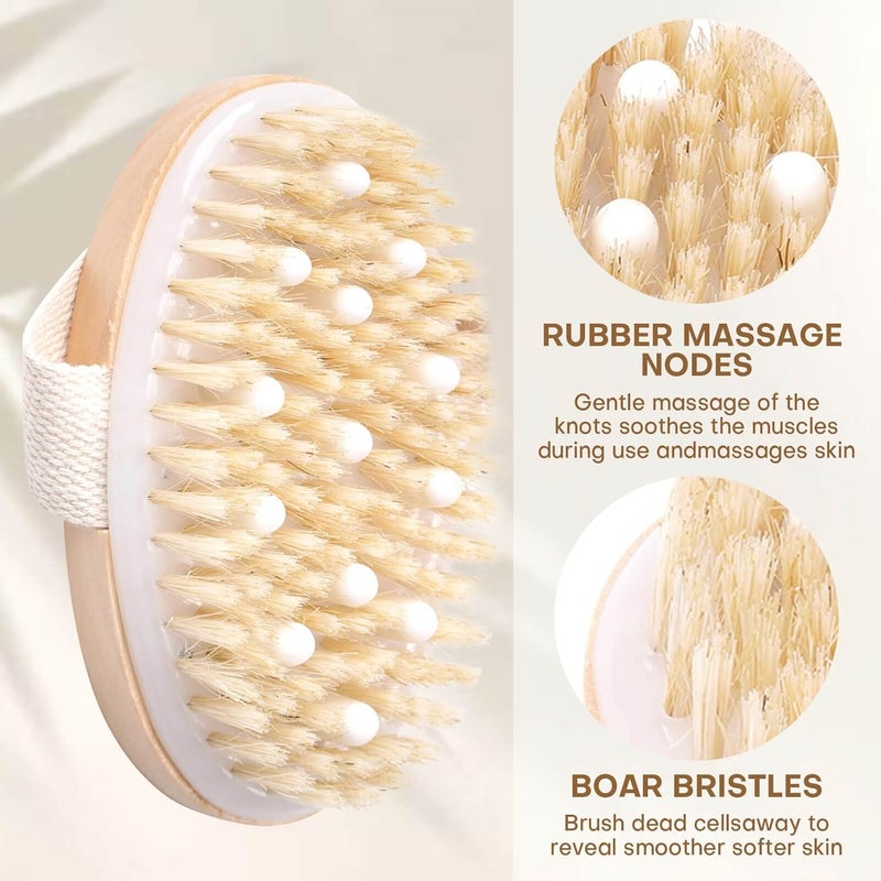 Bealihelp 2 Pack Dry Brushing Body Brush, Natural Bristle Exfoliating Brush with Massage Nodes, for Lymphatic Drainage and Improving Skin Health and Reduces Acne - Image 5